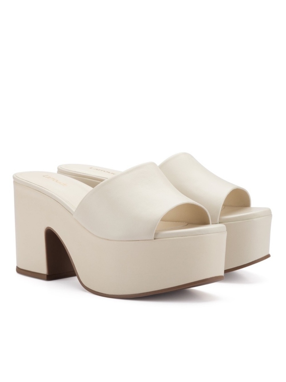 Larroude Miso Leather Slip On Block Heels Platform Mules Sandals Ivory Size 7.5